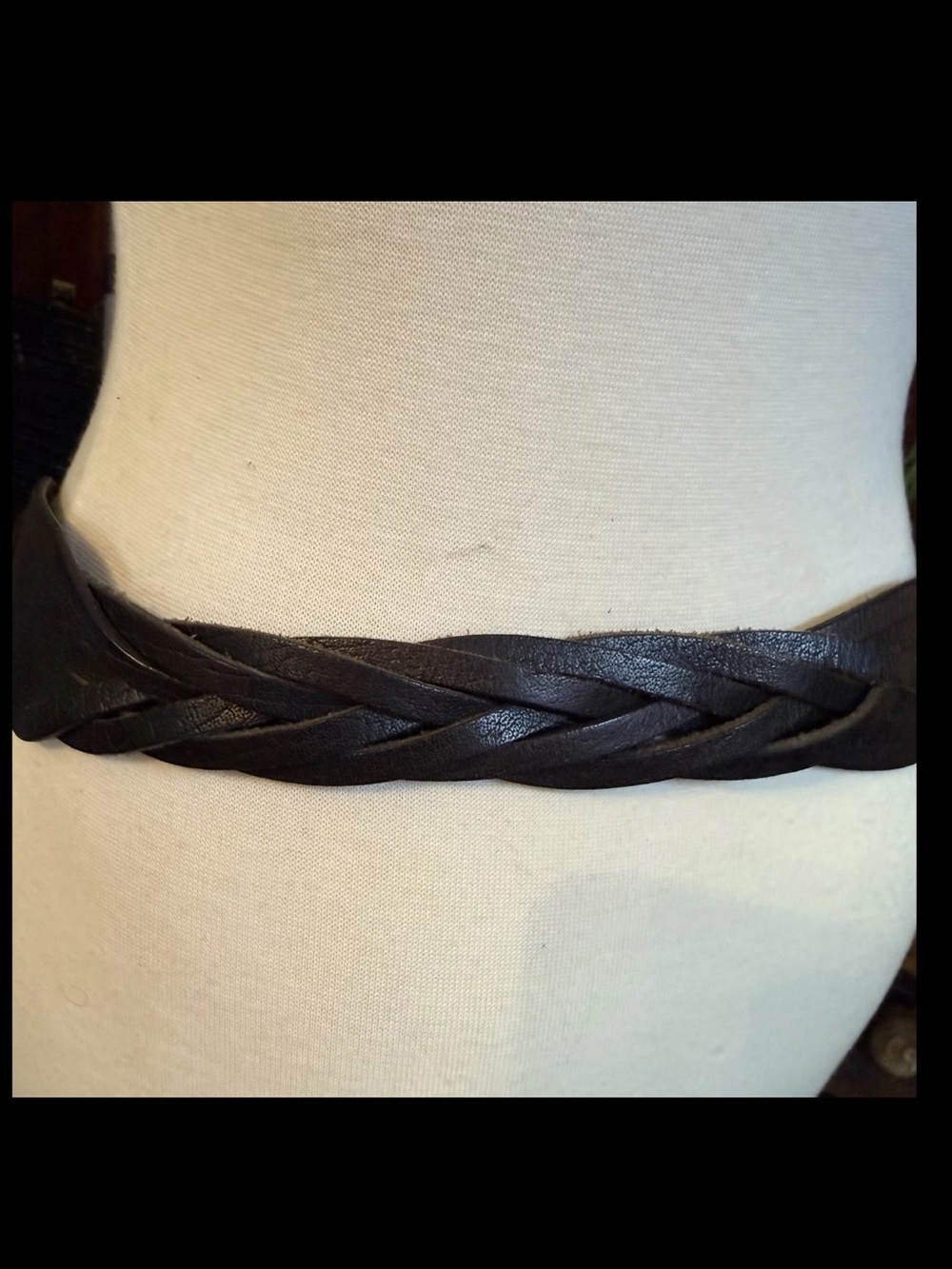 Linea Pelle Wide Black Leather Statement Adjustable Belt W/ Metal Rings Size M - Picture 3 of 16